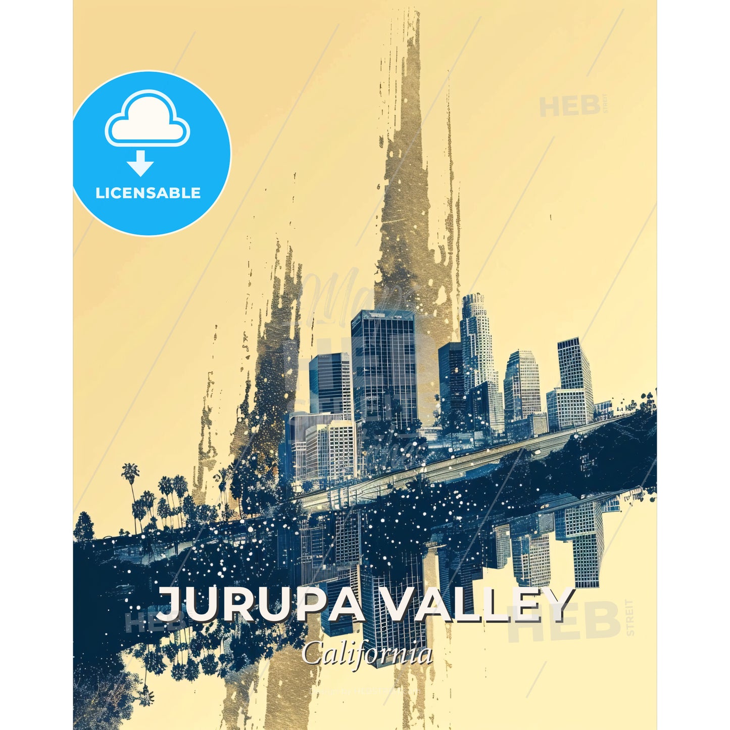 Jurupa Valley Skyline Art - Local Beauty - A city skyline with trees and a bridge - Square format print template