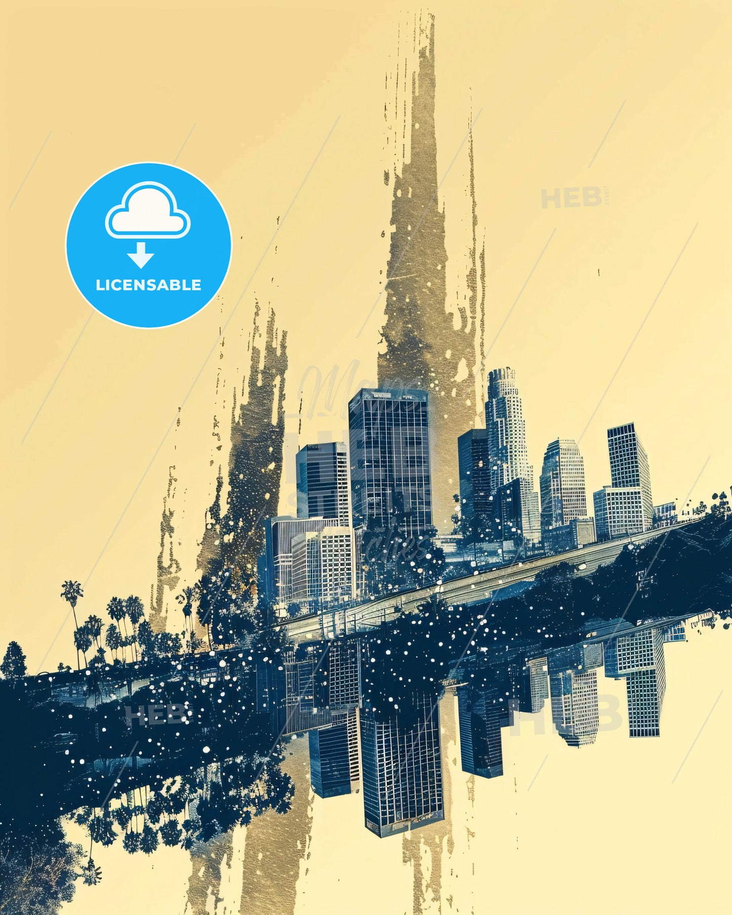 Jurupa Valley Skyline Art - Local Beauty - A city skyline with trees and a bridge