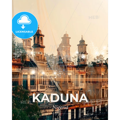Kaduna Nigeria Cityscape Poster Art - A building with towers and trees - Square format print template