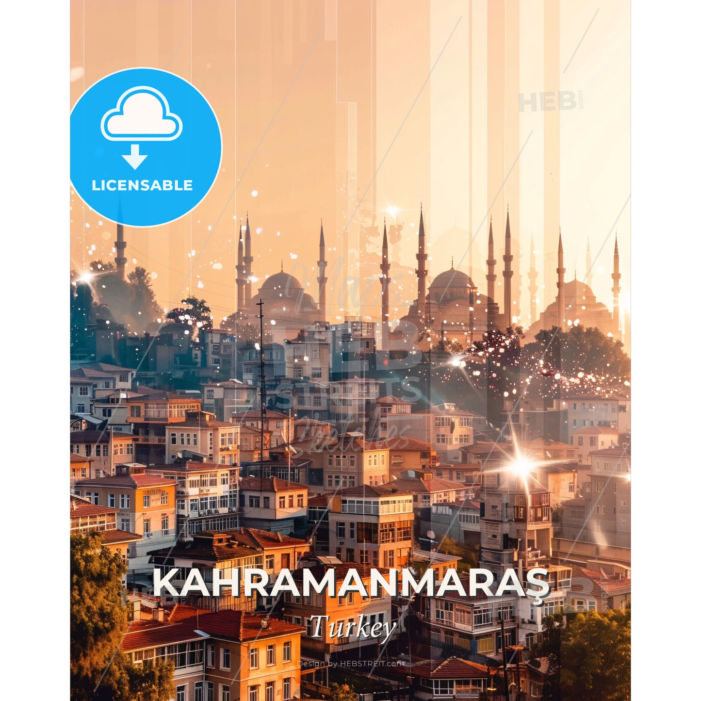 KahramanmaraÅŸ City Skyline Composite Art - A city with many buildings and towers - Square format print template