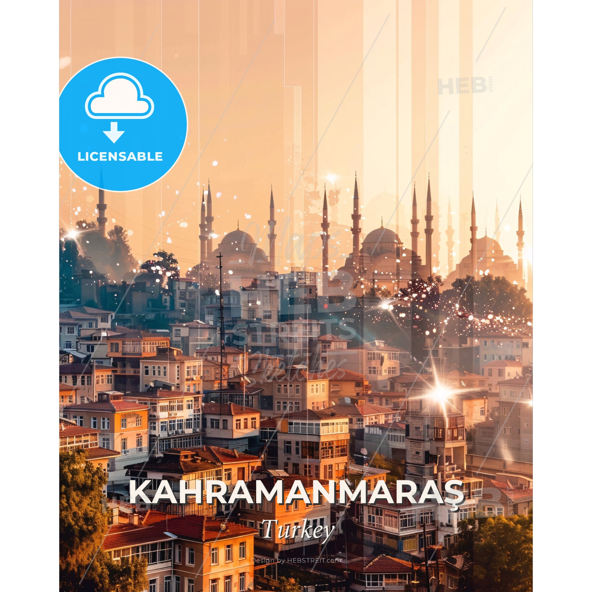 KahramanmaraÅŸ City Skyline Composite Art - A city with many buildings and towers - Square format print template