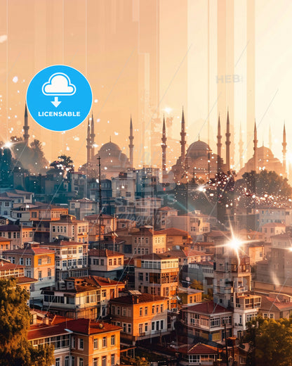 KahramanmaraÅŸ City Skyline Composite Art - A city with many buildings and towers