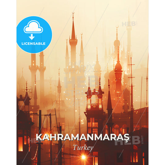 KahramanmaraÅŸ City Skyline and Architecture Poster - Salt Lake Temple with towers and towers in the fog - Square format print template