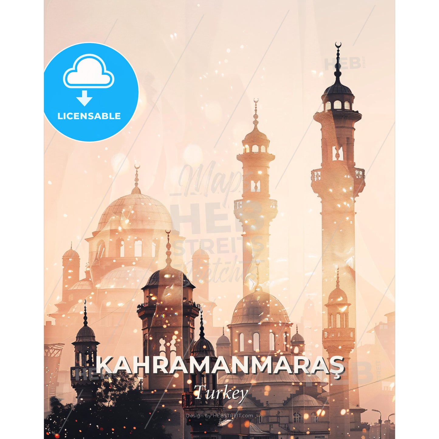 KahramanmaraÅŸ: Urban Beauty in Architectural Art - A large building with towers and towers - Square format print template