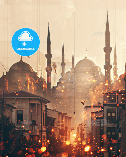 Kahramanmaras: City Icons in Sparkling Silhouette - A city with tall towers and buildings