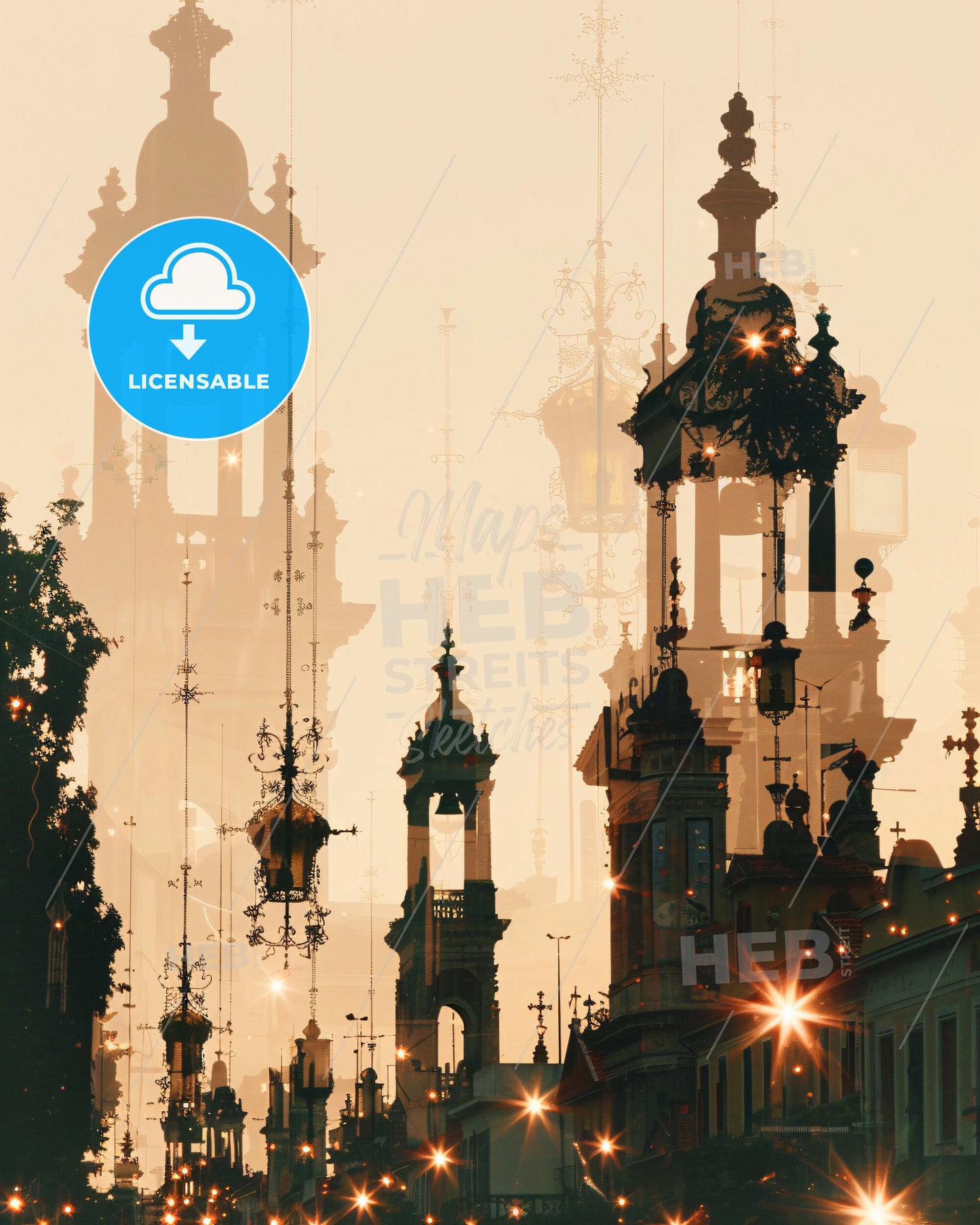 Kalamaria Greece Silhouette Sparkle Skyline - A city with many towers and lights