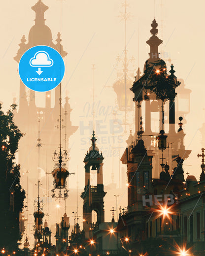 Kalamaria Greece Silhouette Sparkle Skyline - A city with many towers and lights