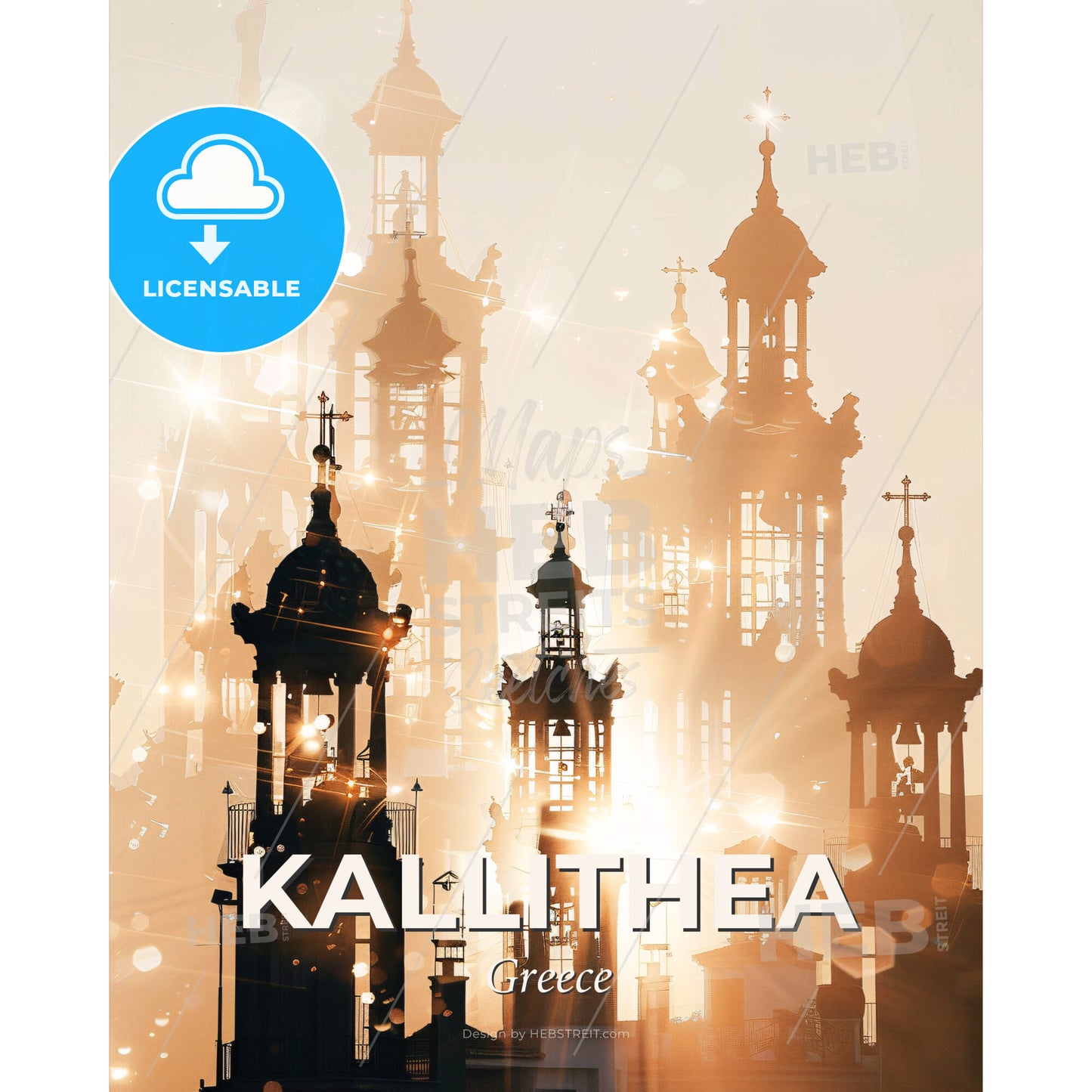 Kallithea Greece Double Exposure Composite Artwork - A silhouette of a building with a light shining through it - Square format print template