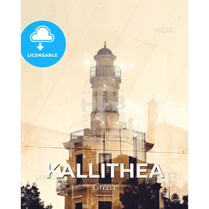 Kallithea City Skyline Double Exposure Art Print - A building with a tower - Square format print template