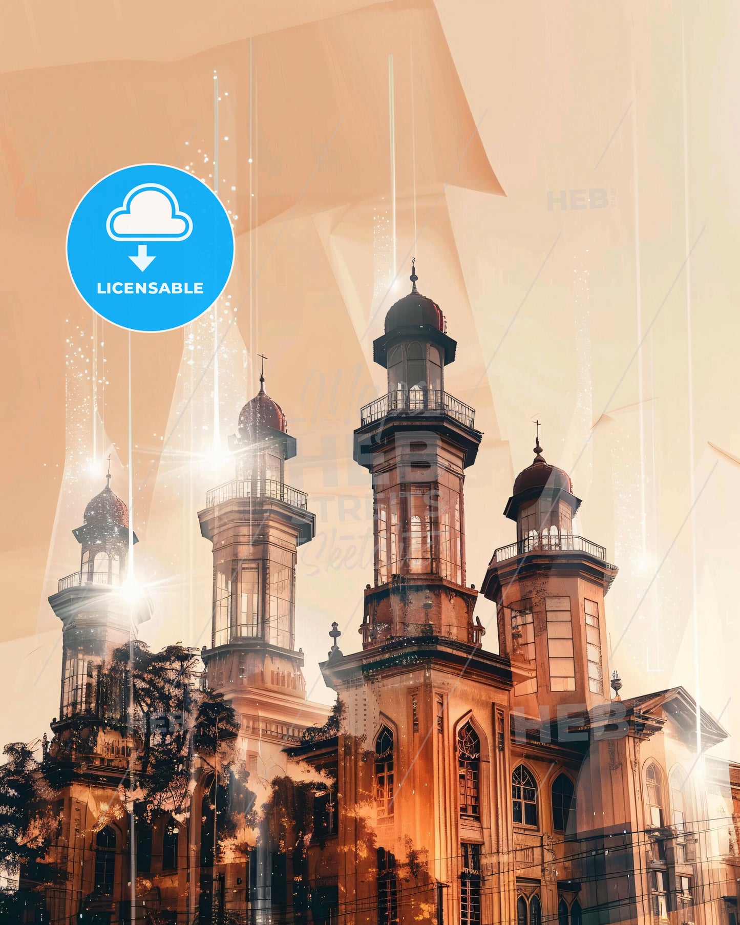 Kano Skyline Cityscape Night Lights Poster - A building with towers and a light in the sky