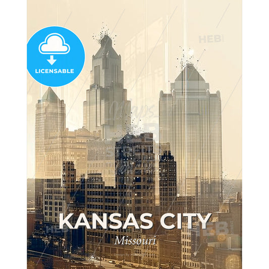 Kansas City Cityscape Sparkles Composite - A city skyline with many tall buildings - Square format print template