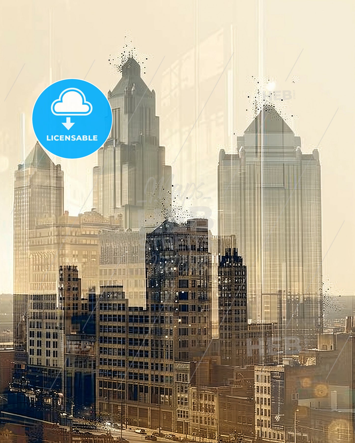 Kansas City Cityscape Sparkles Composite - A city skyline with many tall buildings