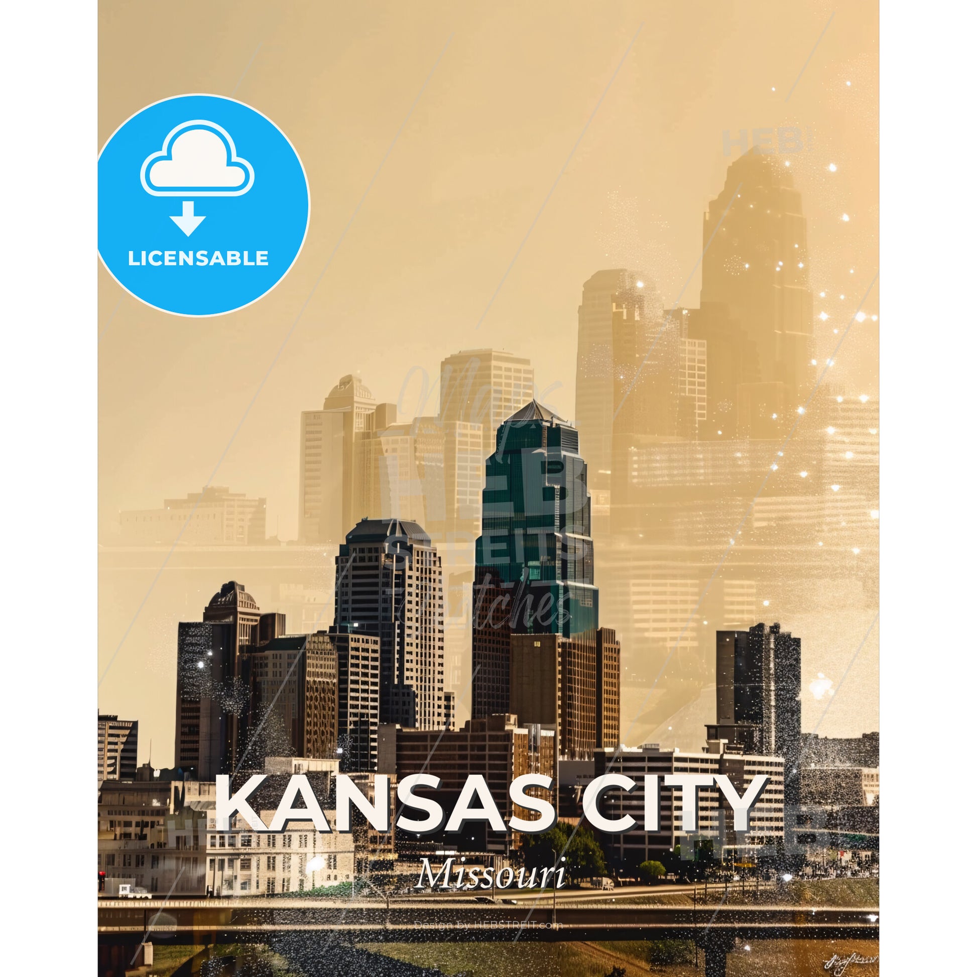 Kansas City Skyline Composite Art Poster - A city skyline with many tall buildings - Square format print template
