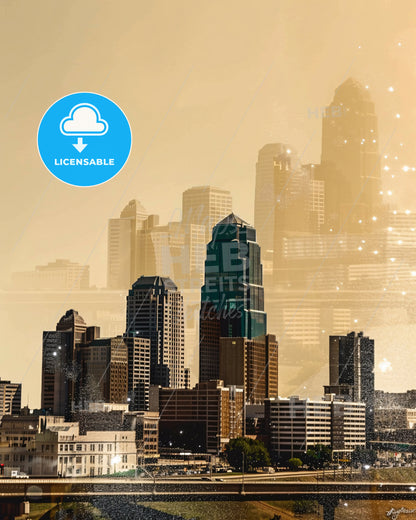 Kansas City Skyline Composite Art Poster - A city skyline with many tall buildings