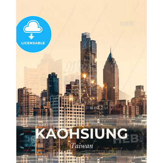 Kaohsiung: Cityscape Art Masterpiece - A city skyline with many tall buildings - Square format print template