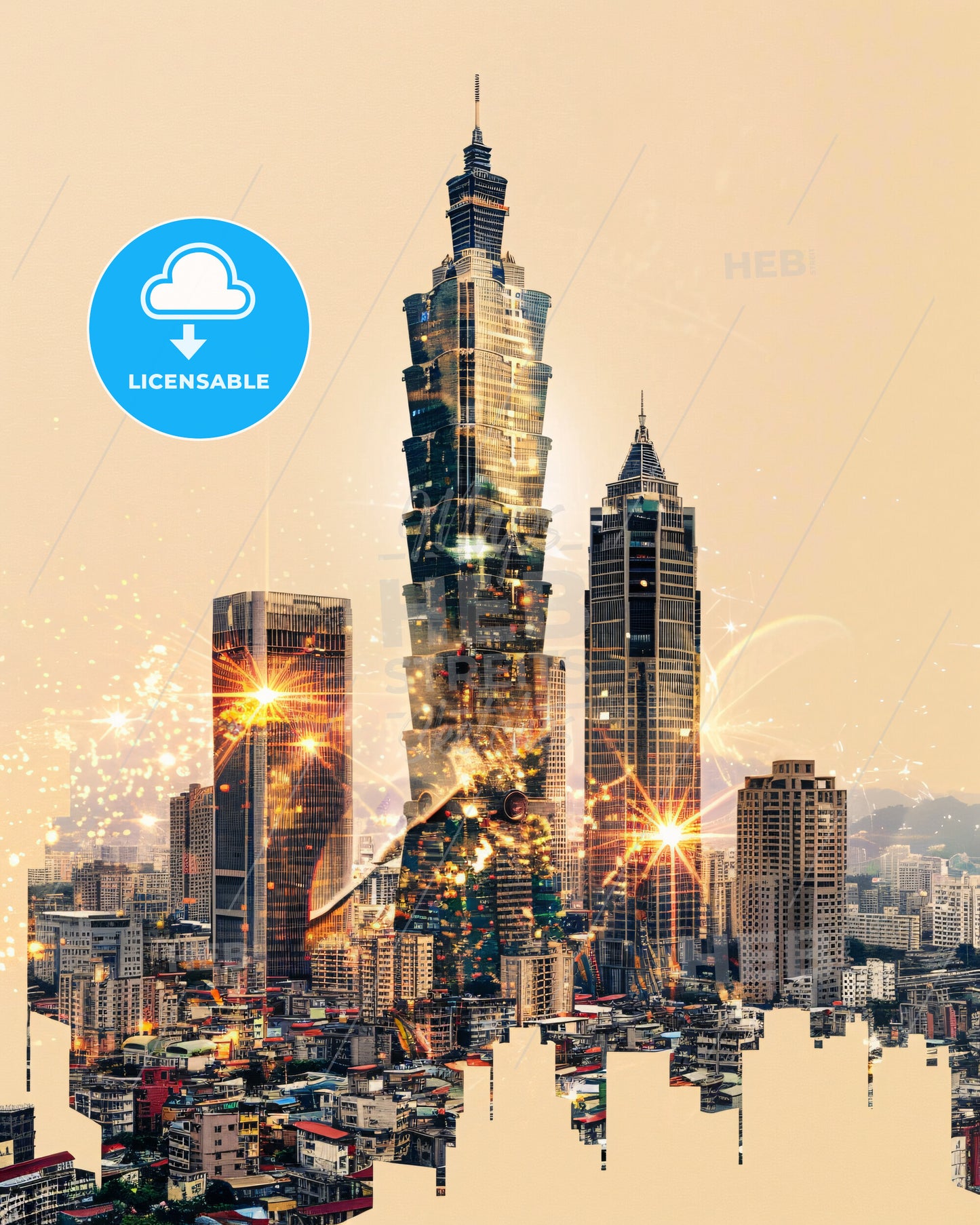 Kaohsiung Skyline Panorama Composite Cityscape Poster Art - A city with many tall buildings