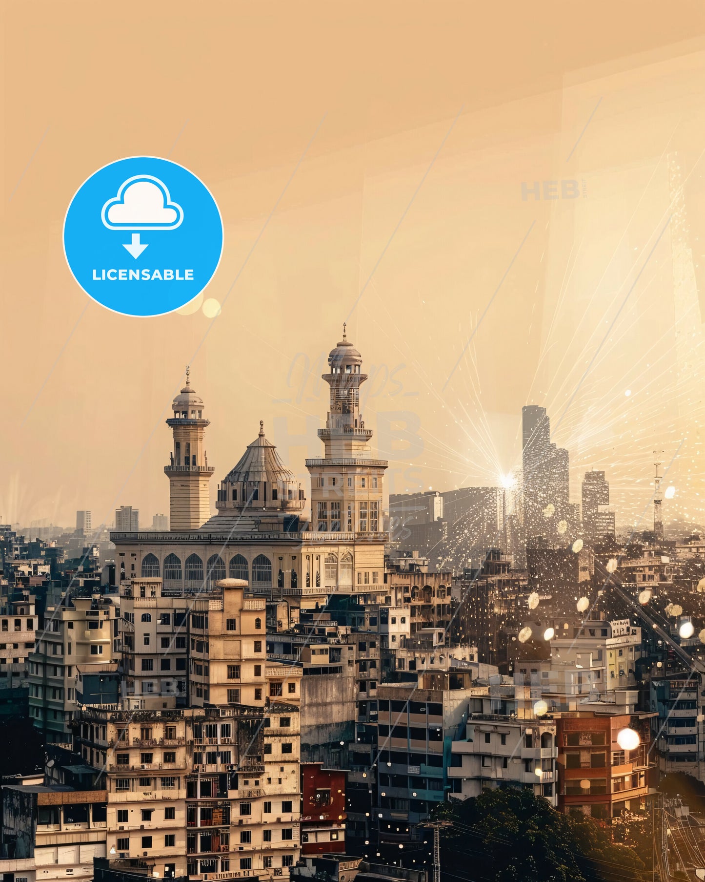 Karachi Skyline Double Exposure Composite Poster Art - A city with many buildings