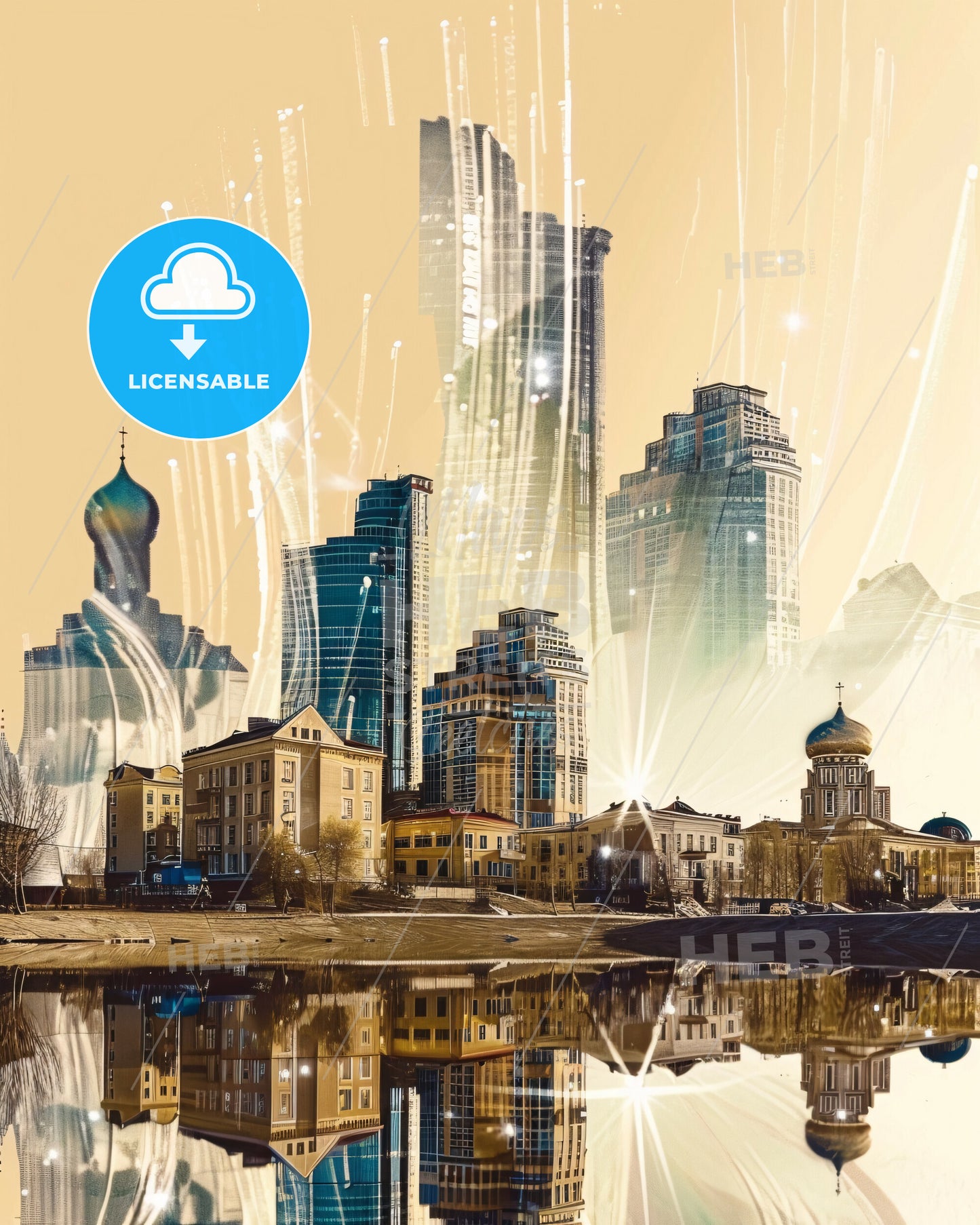 Karagandy Skyline Composite Art Brilliant Poster - A city with fireworks over it