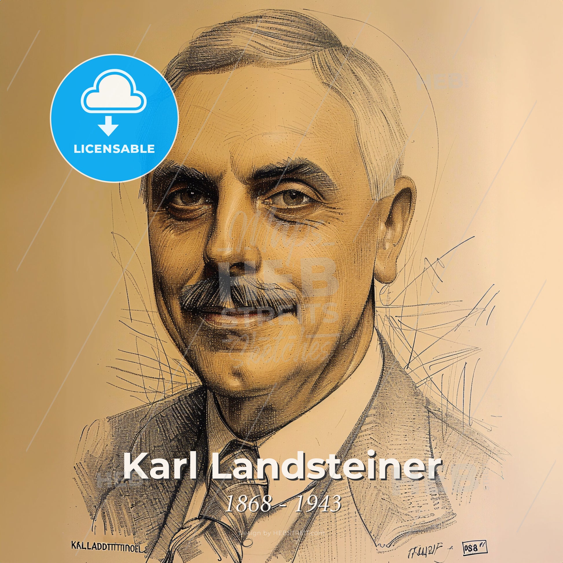 Karl Landsteiner, 1868 - 1943, Austrian immunologist - A Drawing Of A Man With A Mustache Print Template