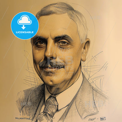 Karl Landsteiner, 1868 - 1943, Austrian immunologist - A Drawing Of A Man With A Mustache