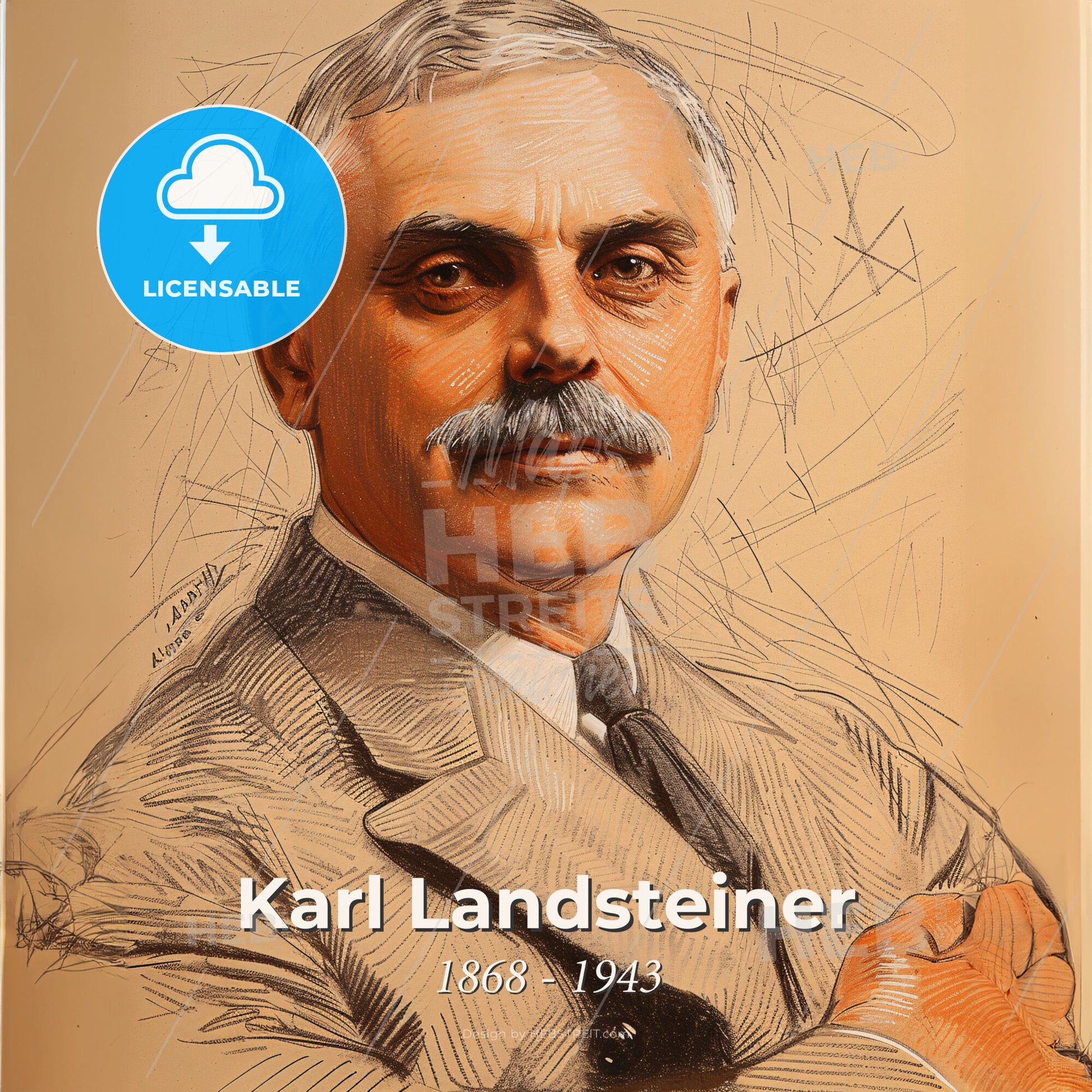 Karl Landsteiner, 1868 - 1943, Austrian immunologist - A Man With A Mustache Print Template