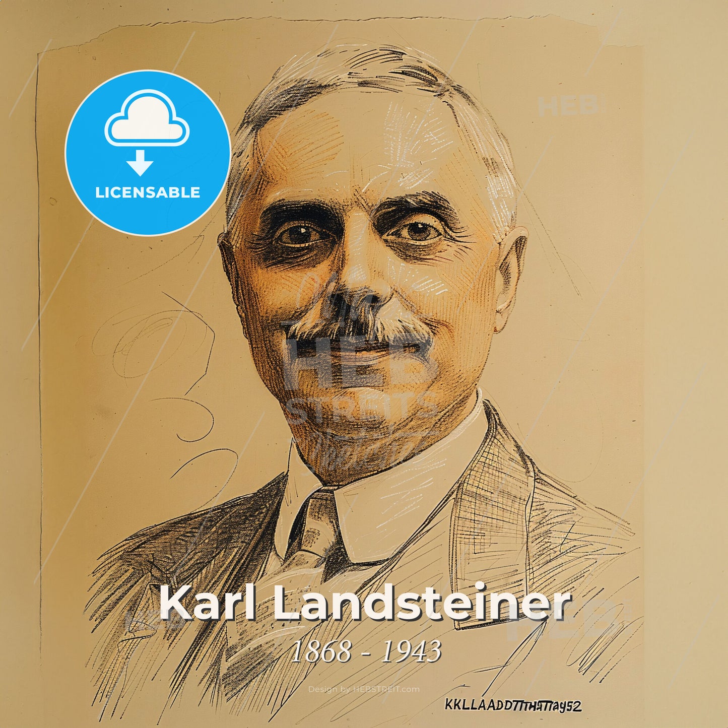 Karl Landsteiner, 1868 - 1943, Austrian immunologist - A Man With A Mustache Print Template