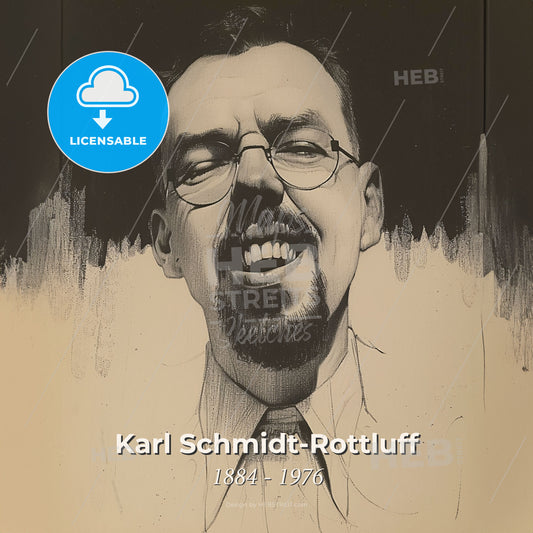 Karl Schmidt-Rottluff, 1884 - 1976, German painter and printmaker - A Drawing Of A Man With A Mustache And Glasses Print Template