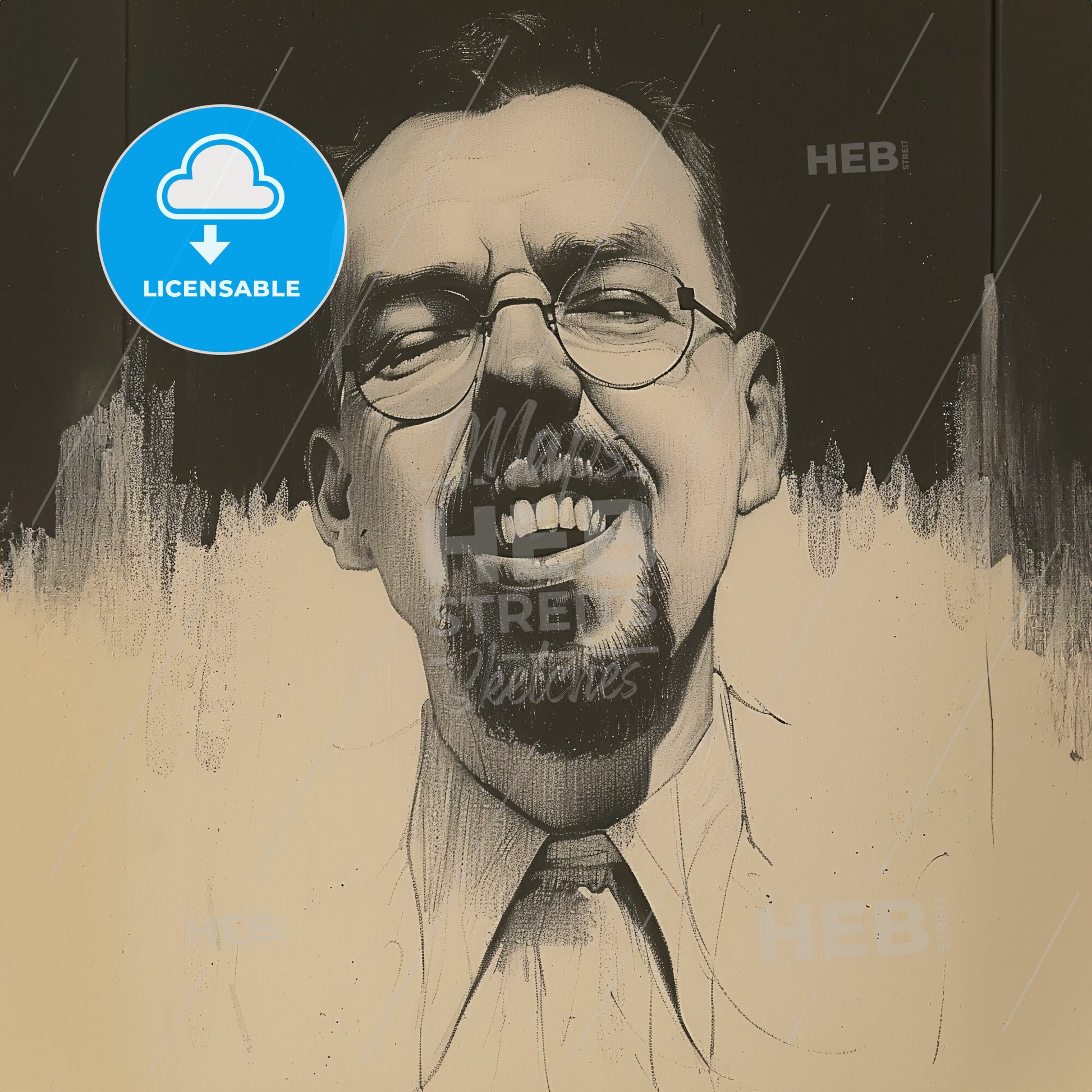 Karl Schmidt-Rottluff, 1884 - 1976, German painter and printmaker - A Drawing Of A Man With A Mustache And Glasses