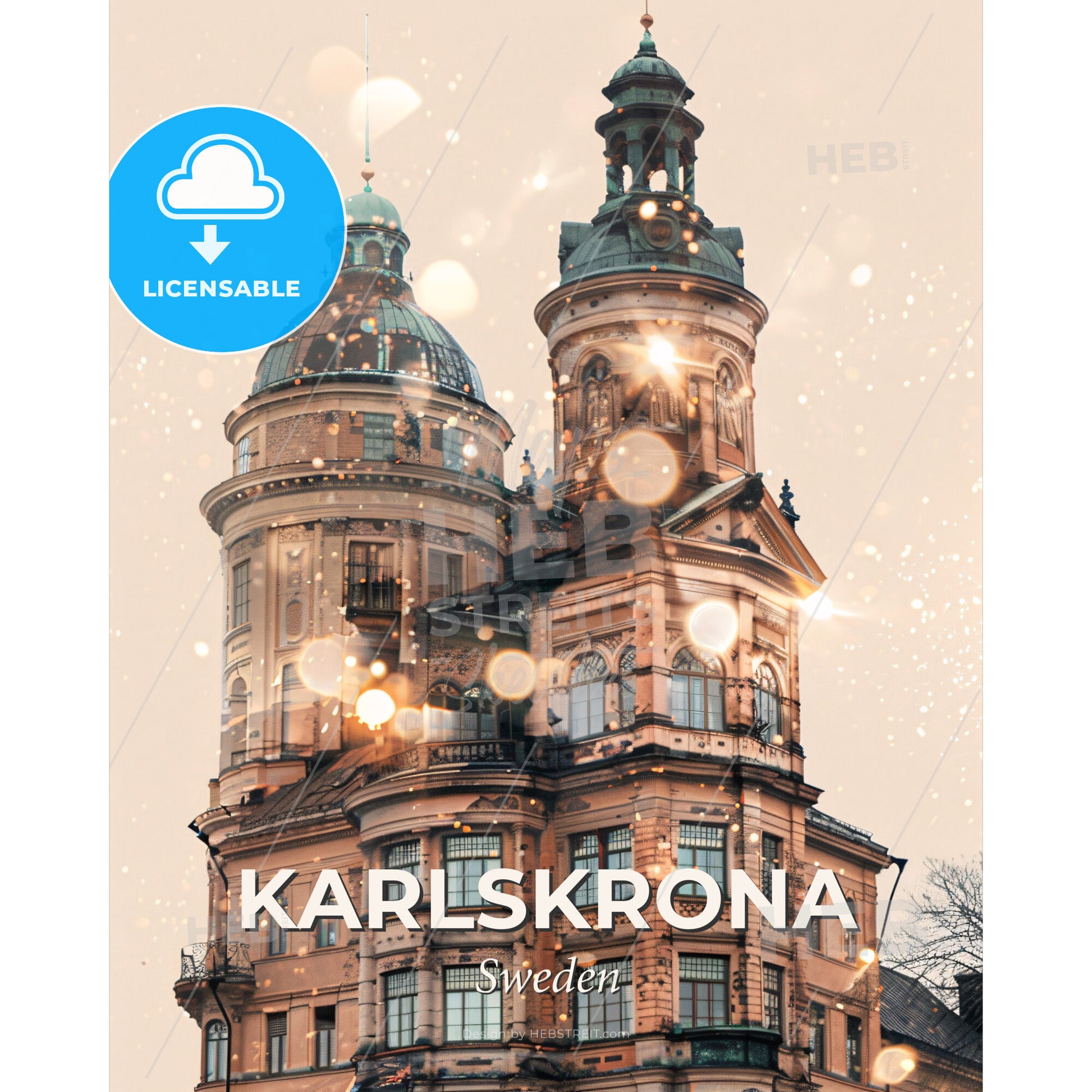 Karlskrona Skyline Double Exposure Iconic Architecture - A building with a dome shaped roof - Square format print template