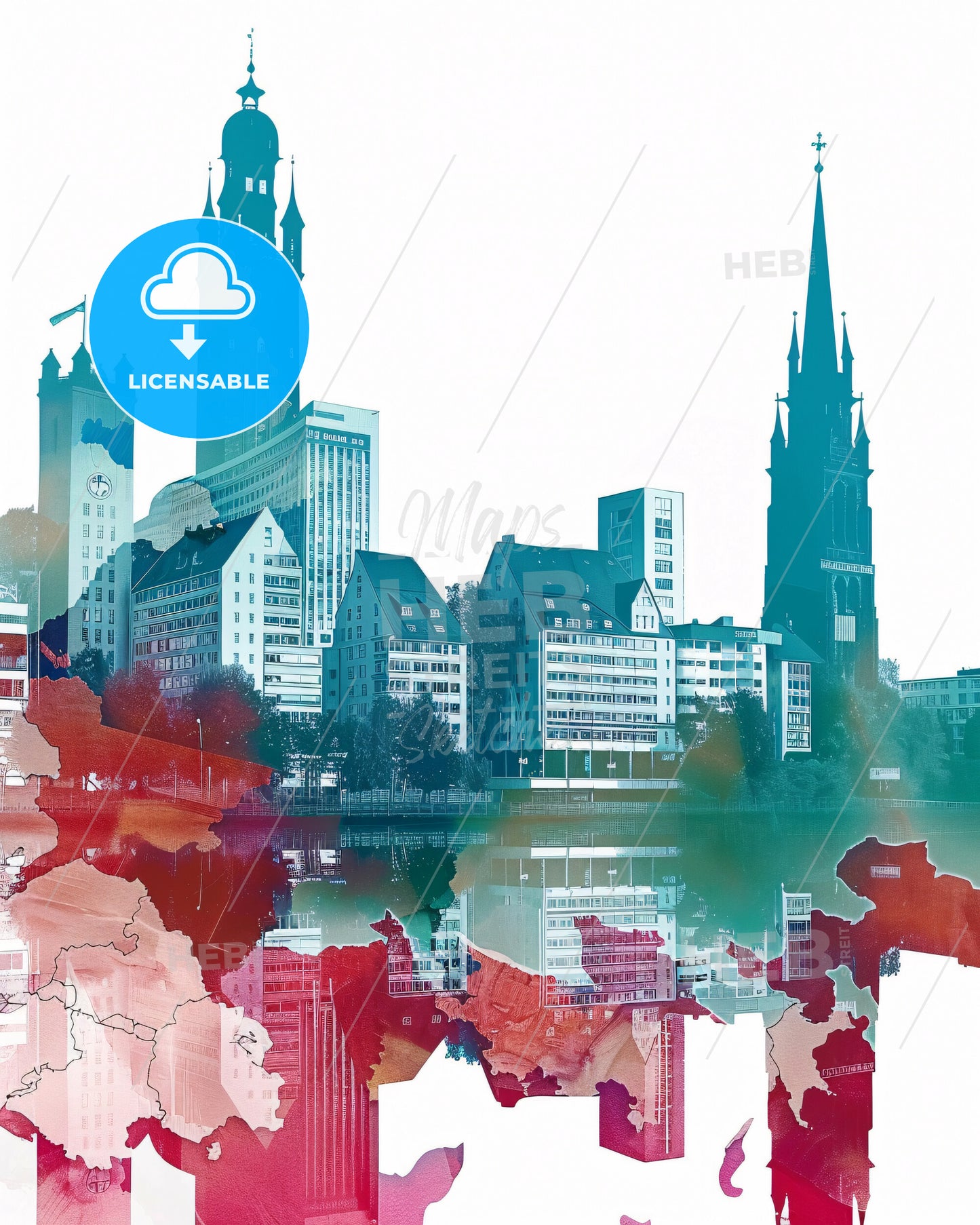 Karlsruhe Cityscape Skyline Composite Art Map Silhouette Poster - A city with a map of the world