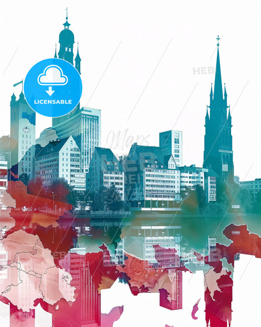 Karlsruhe Cityscape Skyline Composite Art Map Silhouette Poster - A city with a map of the world