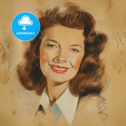 Katharine Hepburn, 1907 - 2003, American actress - A Woman With Curly Hair Smiling