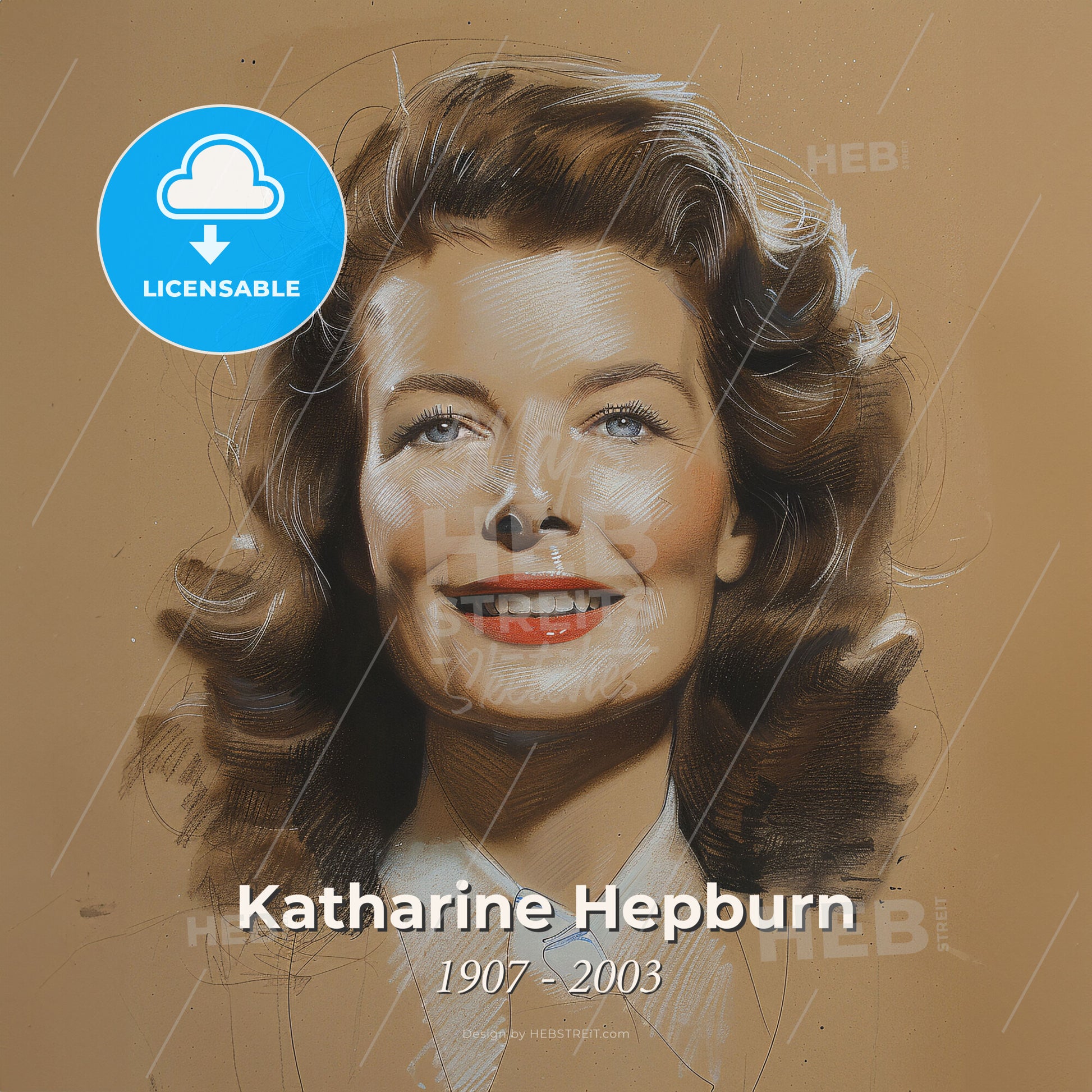 Katharine Hepburn, 1907 - 2003, American actress - A Woman With Curly Hair Print Template
