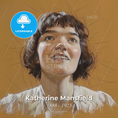 Katherine Mansfield, 1888 - 1923, New Zealand writer - A Drawing Of A Woman Print Template