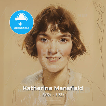 Katherine Mansfield, 1888 - 1923, New Zealand writer - A Drawing Of A Woman Print Template