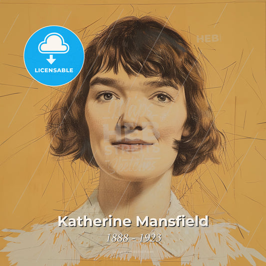 Katherine Mansfield, 1888 - 1923, New Zealand writer - A Woman With Short Brown Hair Print Template