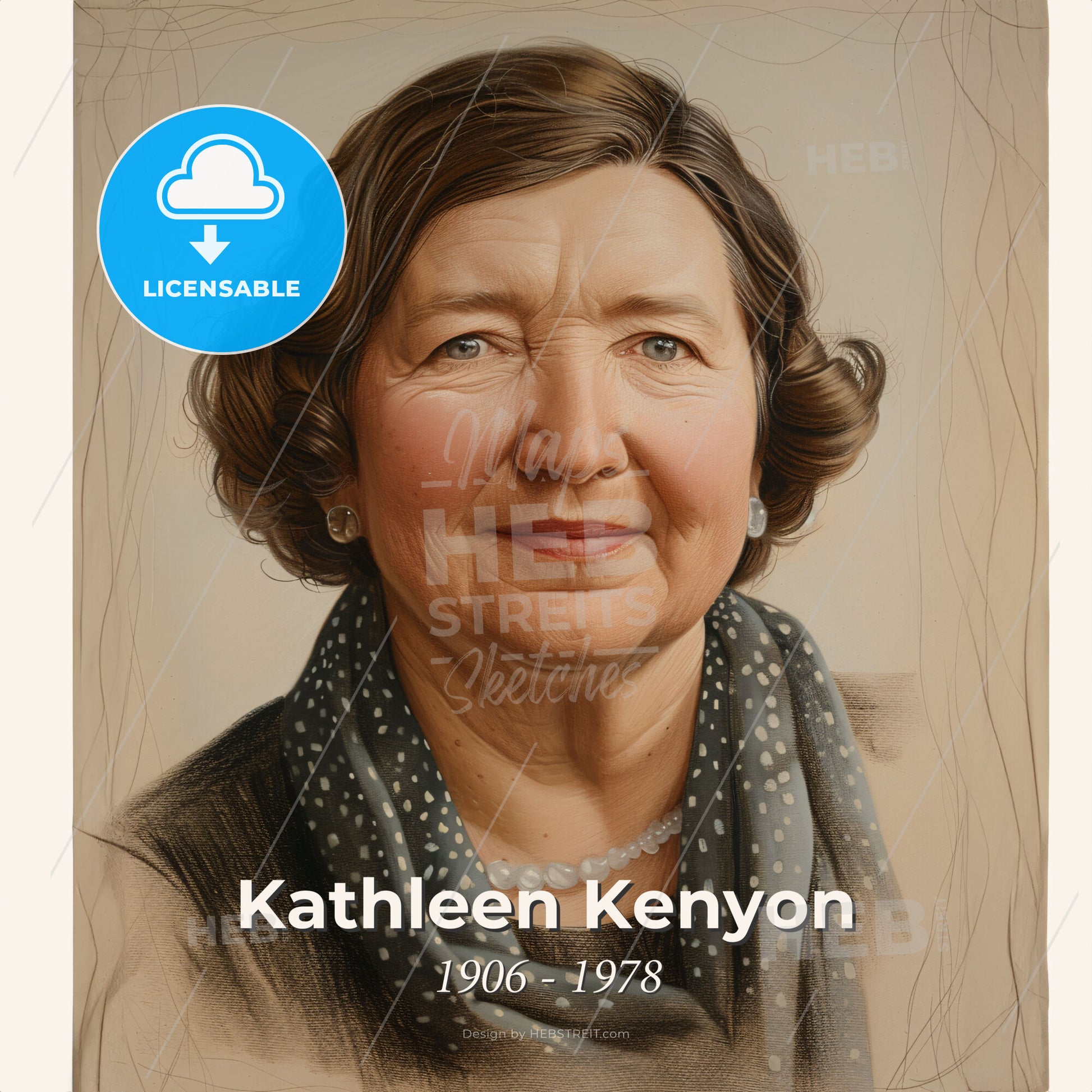 Kathleen Kenyon, 1906 - 1978, British archaeologist - A Woman With Short Brown Hair Wearing A Polka Dot Scarf Print Template