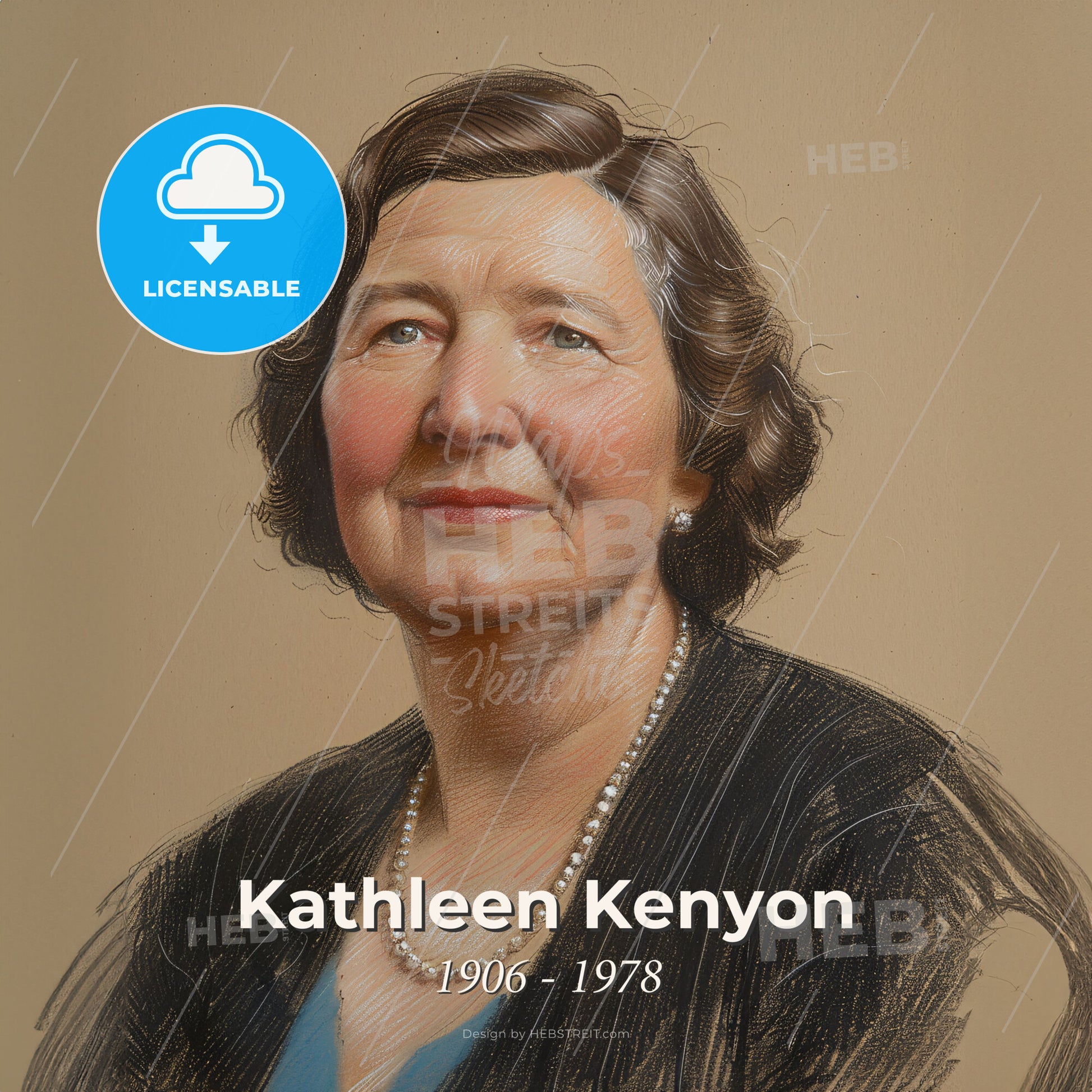 Kathleen Kenyon, 1906 - 1978, British archaeologist - A Woman With A Pearl Necklace Print Template