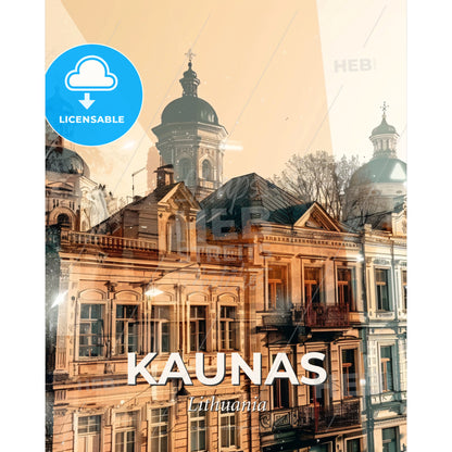 Kaunas City Skyline Composite Aura Decor - A group of buildings with a tower - Square format print template