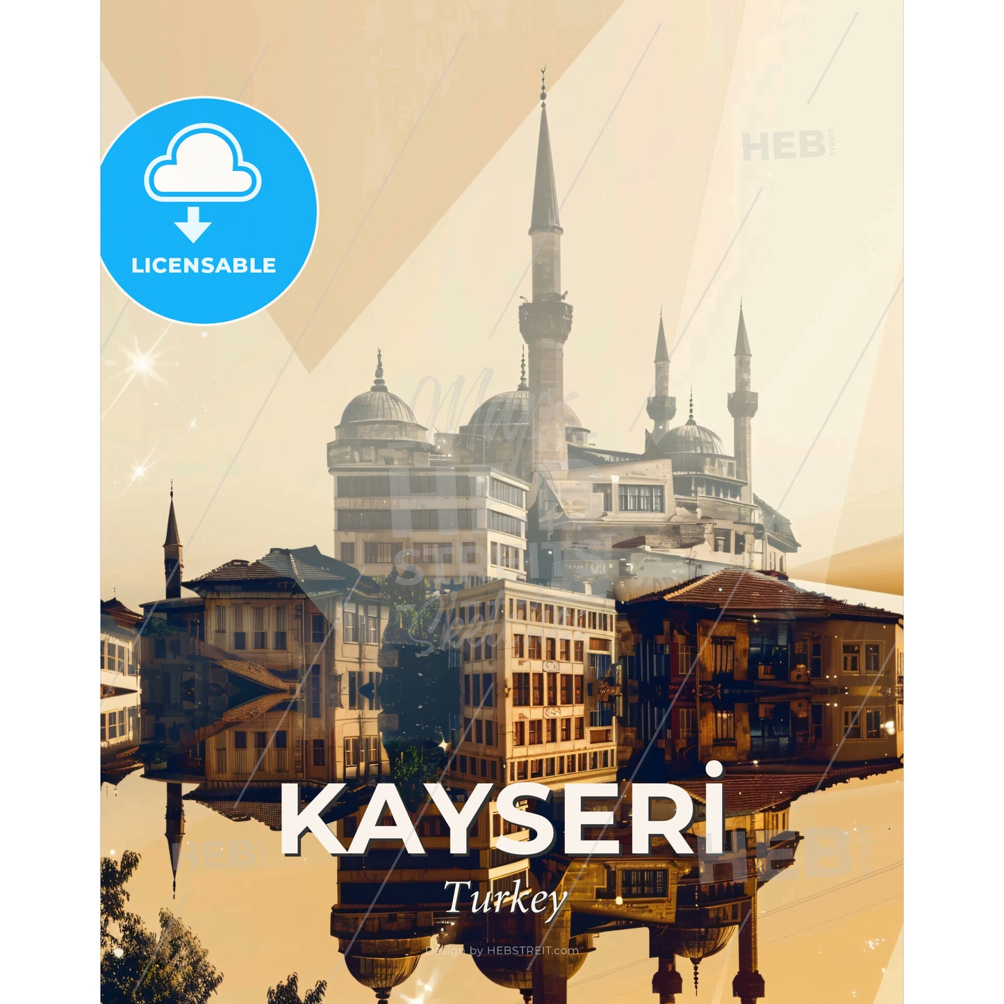 Kayseri Skyline Turkish Architecture Art Poster - A building with towers and towers - Square format print template