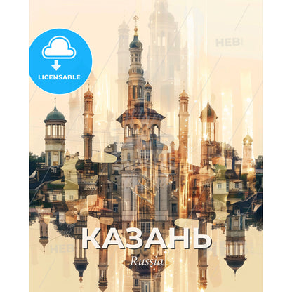 Kazan City Skyline Poster with Backlights and Sparkles - A city with towers and towers - Square format print template