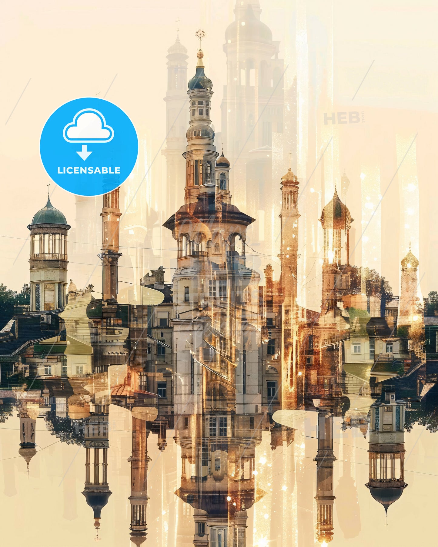 Kazan City Skyline Poster with Backlights and Sparkles - A city with towers and towers