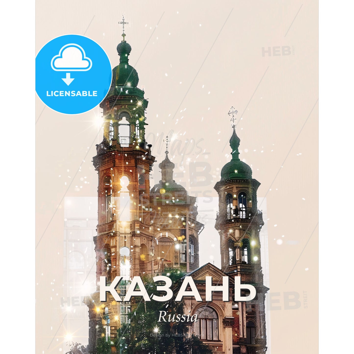 Kazan: Fusion of Past and Present Cityscape - Rosenborg Castle with a clock tower - Square format print template