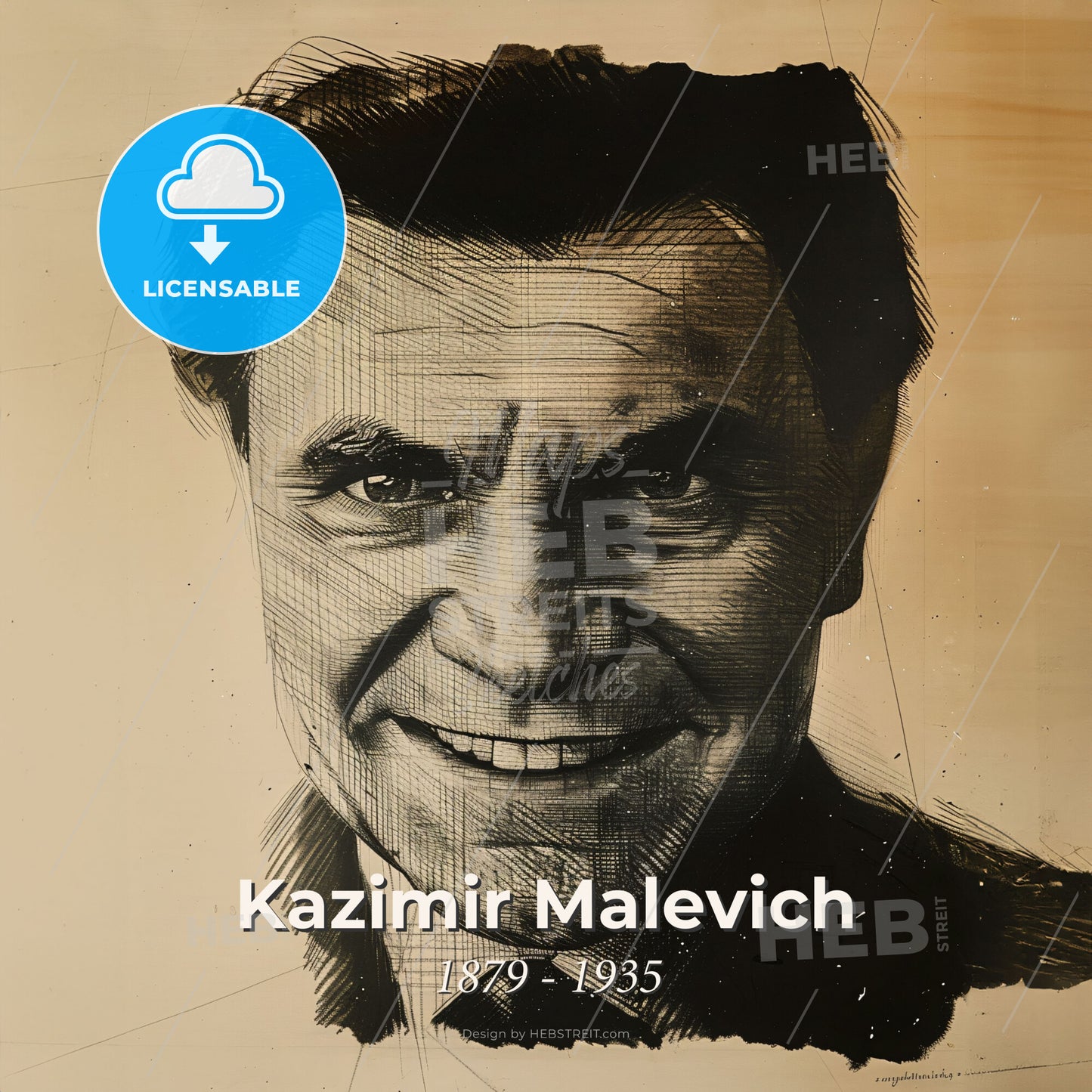 Kazimir Malevich, 1879 - 1935, Russian avant-garde painter - A Drawing Of A Man Smiling Print Template