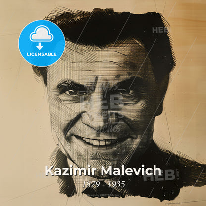 Kazimir Malevich, 1879 - 1935, Russian avant-garde painter - A Drawing Of A Man Smiling Print Template