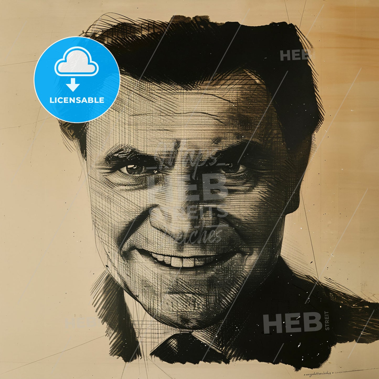 Kazimir Malevich, 1879 - 1935, Russian avant-garde painter - A Drawing Of A Man Smiling