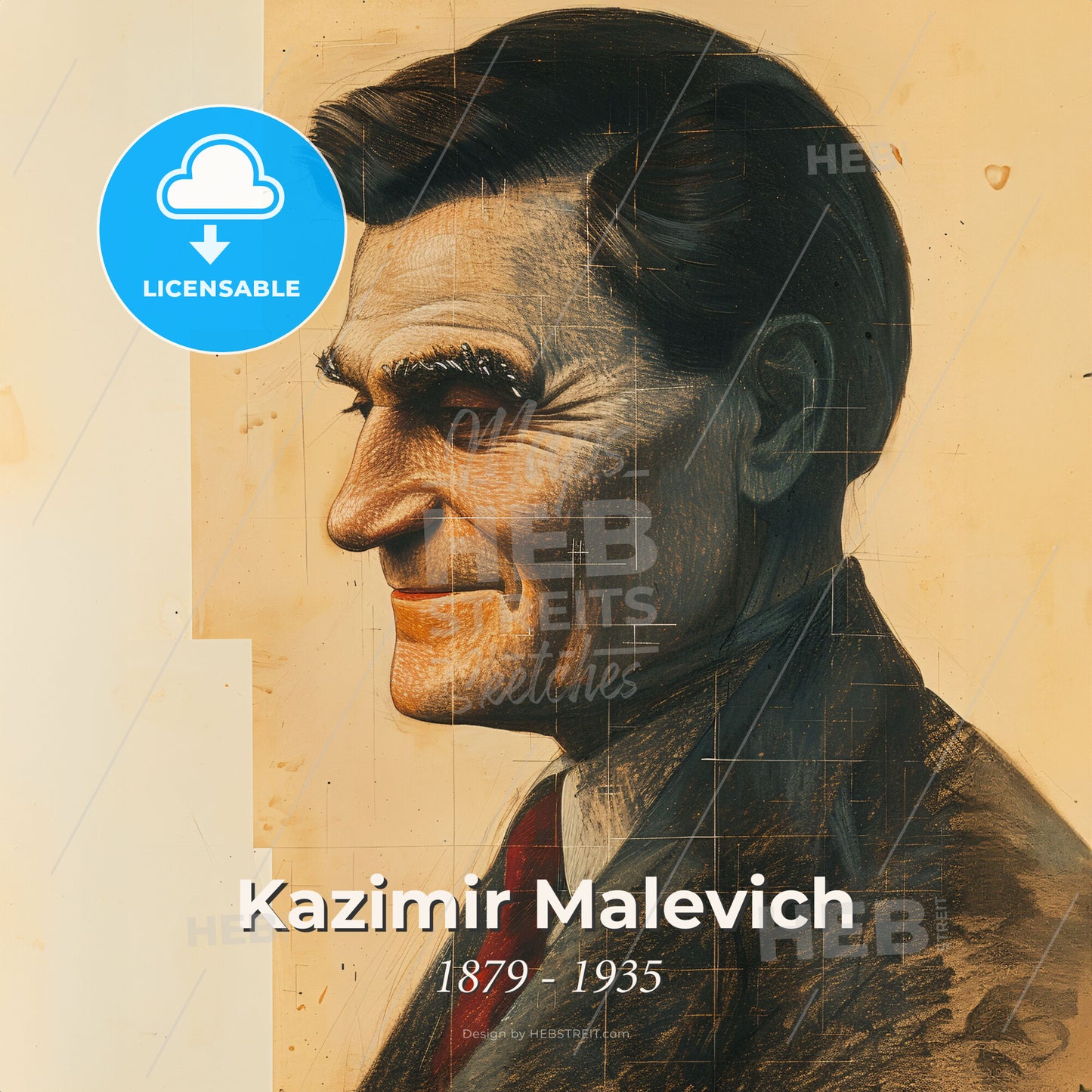 Kazimir Malevich, 1879 - 1935, Russian avant-garde painter - A Drawing Of A Man Print Template