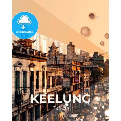 Keelung Skyline Art: Double Exposure in Local Hues - A city with buildings and street lights - Square format print template