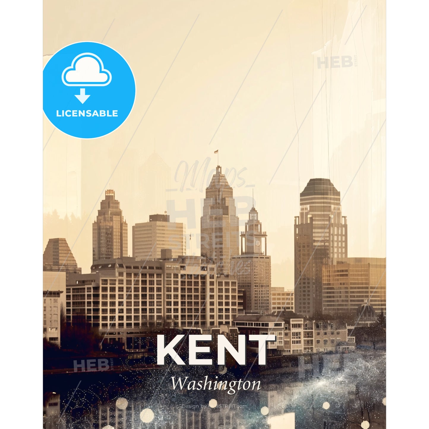 Kent Washington Skyline Double Exposure Art - A city skyline with many tall buildings - Square format print template