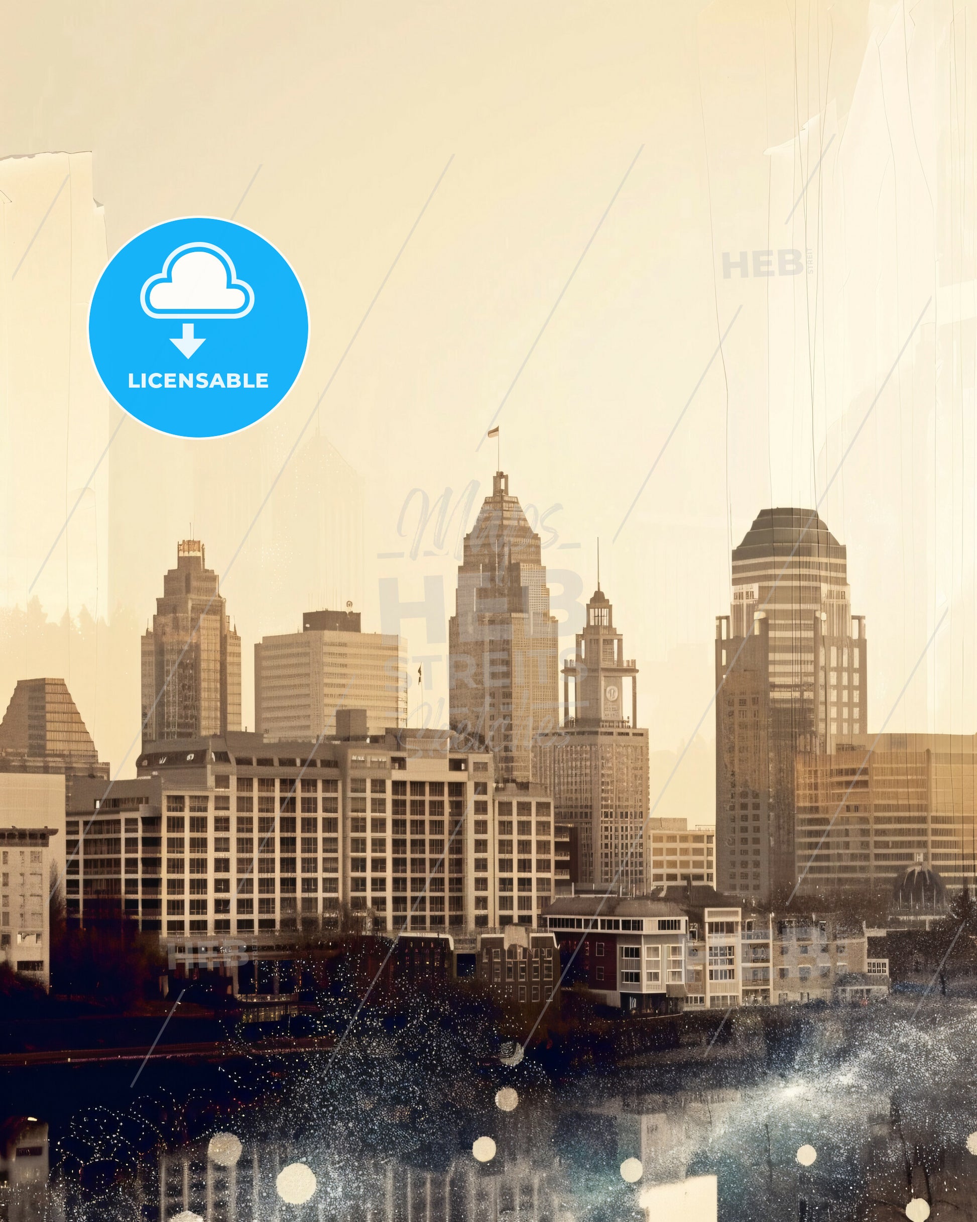 Kent Washington Skyline Double Exposure Art - A city skyline with many tall buildings